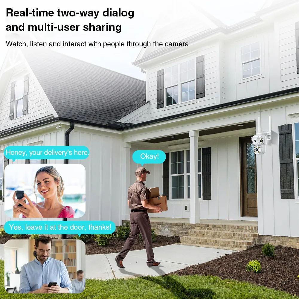 K30 2-Lens WIFI IP Camera 1080P Full Color Outdoor Waterproof Night Vision WiFi Surveillance Camera 1920x1080 360-degree 2MP PTZ Home Security System Camera