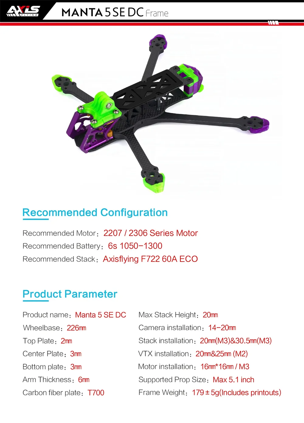 Axisflying Manta 5 SE DC 226mm Wheelbase 5 Inch 6S Frame Kit for RC DJI O4 PRO FPV Racing Drone Axisflying Manta 5 SE DC 226mm Wheelbase 5 Inch 6S Frame Kit for RC DJI O4 PRO FPV Racing Drone