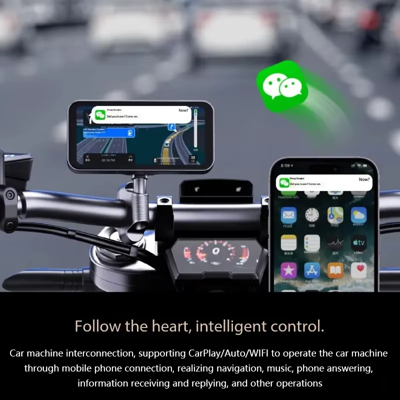 SJCAM RD10 6.25 inch Motorcycle Driving Monitoring Recorder CarPlay Android Auto Player Anti-Shake Dual 1080P HD IPS Touchscreen Front Rear Camera DVR Intelligent