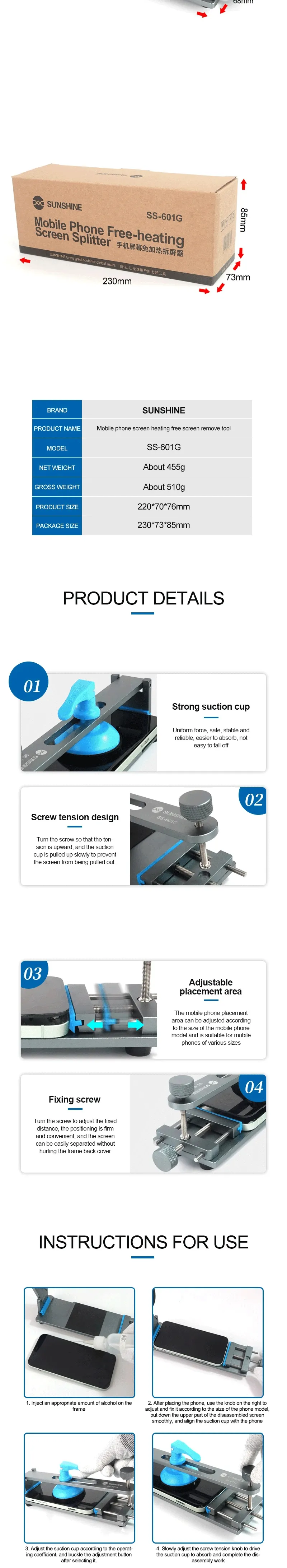 SUNSHINE SS-601G LCD Screen Separator Mobile Phone Free Heating Screen Quick Removal Clamping Fixture Repair Tools