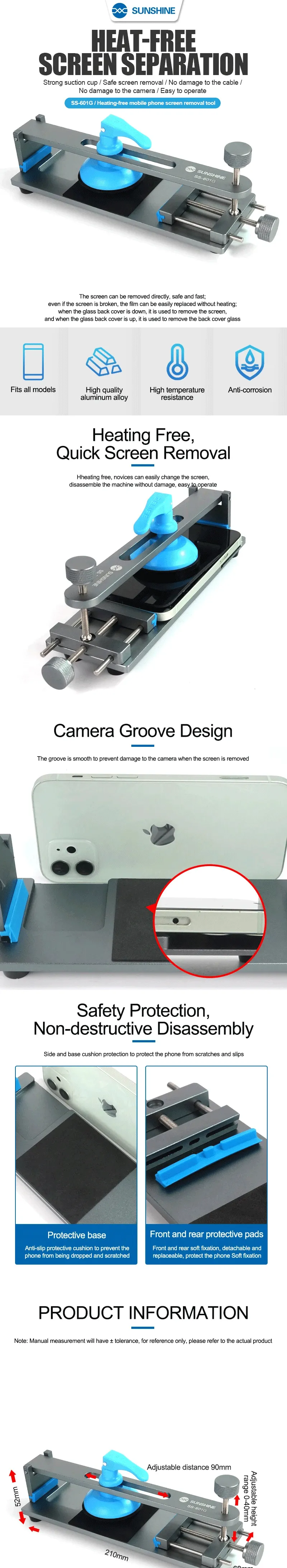 SUNSHINE SS-601G LCD Screen Separator Mobile Phone Free Heating Screen Quick Removal Clamping Fixture Repair Tools