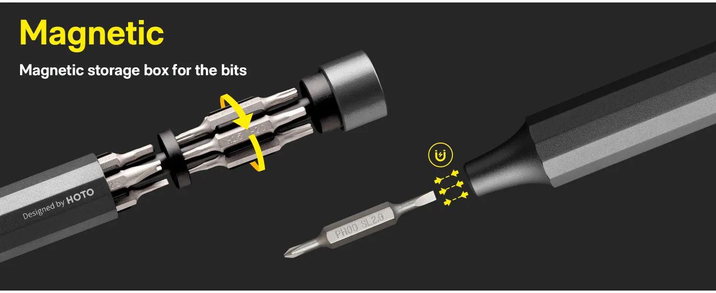 HOTO 24 in 1 Multi Bit Screwdriver Set Magnetic Precision Tool for Electronics Watches Phones Laptops Cameras Slate Grey Alloy Steel HOTO 24 in 1 Multi Bit Screwdriver Set Magnetic Precision Tool for Electronics Watches Phones Laptops Cameras Slate Grey Alloy Steel