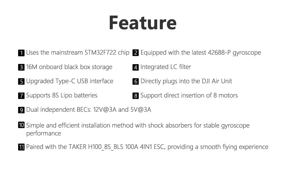 30.5×30.5mm GEPRC TAKER F722 OSD Flight Controller with 5V 12V BEC & 100A BL_S 3-8S 4in1 Brushless Stack for RC FPV Racing Drones