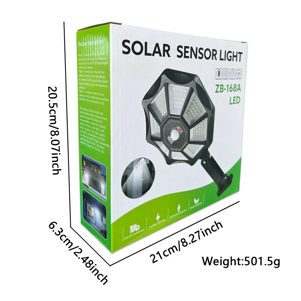 Outdoor Solar Street Light 168LED Solar Wall Light with Motion Sensor for Garden Warehouse and Exterior Wall