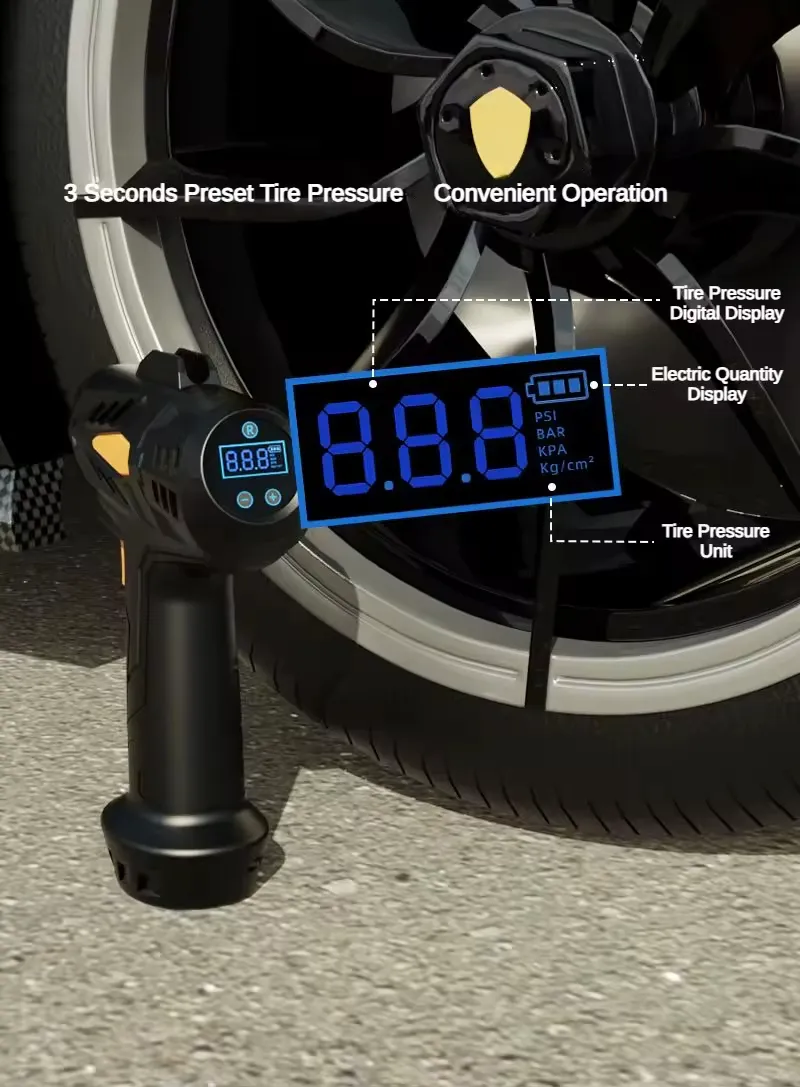 150PSI Cordless Smart Touch Inflator Pump Car Air Pump Portable Digital Display Electric Car Tire Inflator with LED Lighting