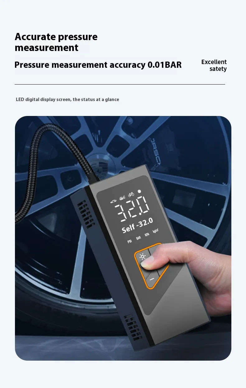 Cordless Tire Inflator with Digital Display 3*2000mAh Tire Inflator Digital Display 4 Mode Car Air Pump Built-In LED Lighting for Car Motorcycle Bike Ball