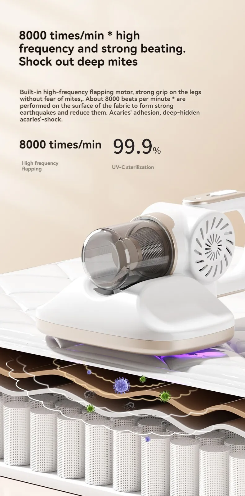 4-in-1 Handheld Dust Mite Remover 8500Pa Cordless Vacuum Cleaner Home Bed Ultraviolet Disinfection Machine Dust And Mop All-In-One Machine