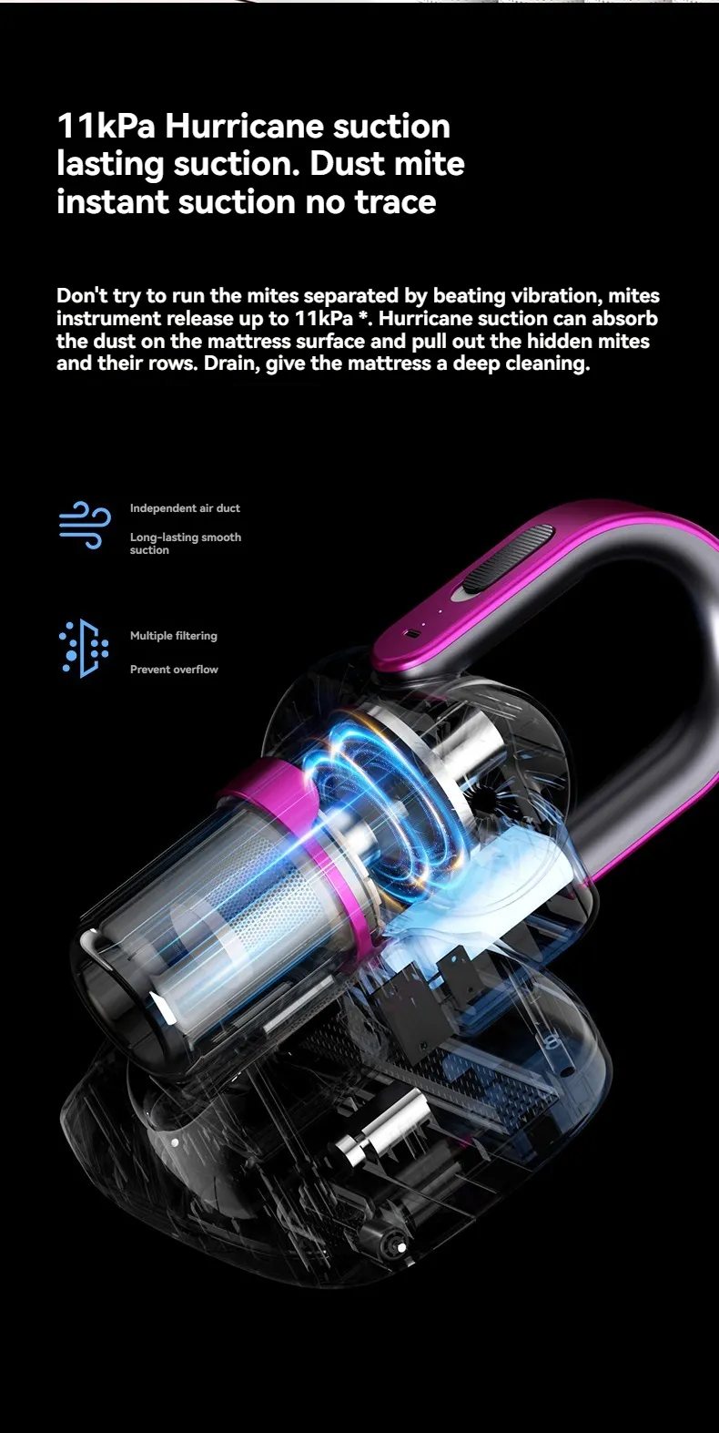 4-in-1 Handheld Dust Mite Remover 8500Pa Cordless Vacuum Cleaner Home Bed Ultraviolet Disinfection Machine Dust And Mop All-In-One Machine