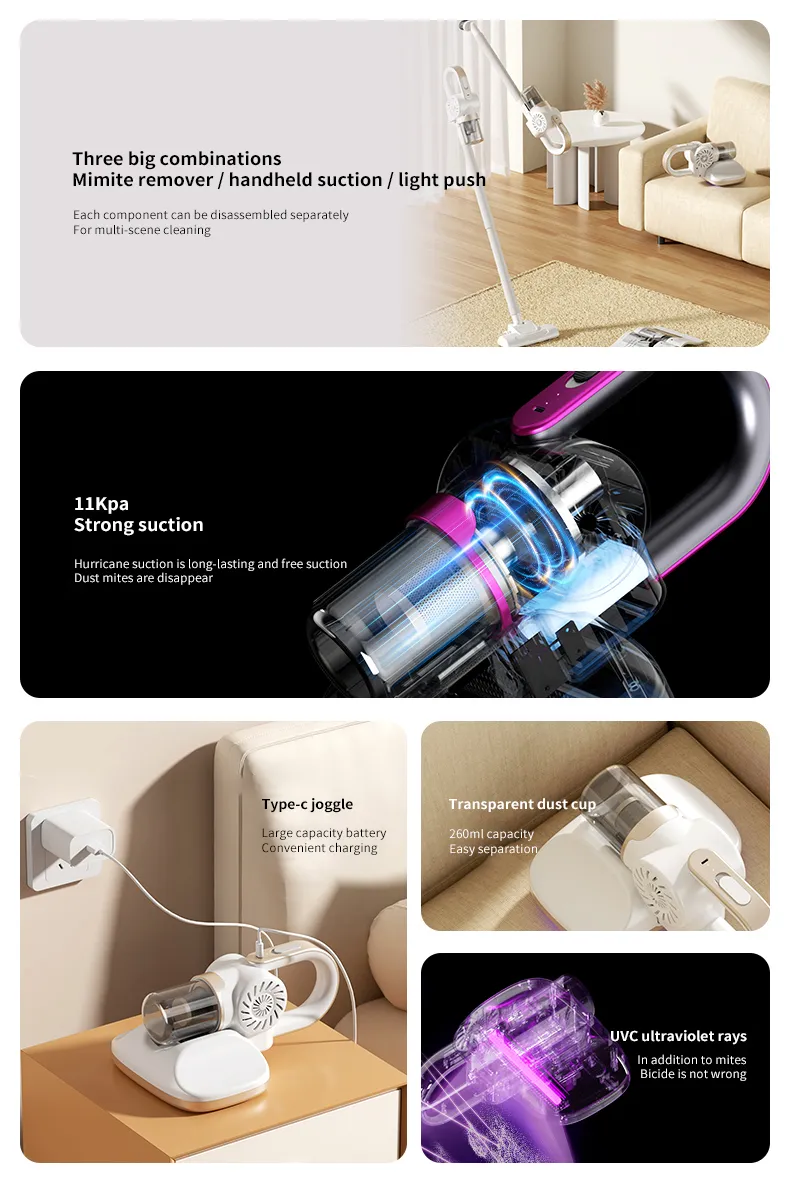 4-in-1 Handheld Dust Mite Remover 8500Pa Cordless Vacuum Cleaner Home Bed Ultraviolet Disinfection Machine Dust And Mop All-In-One Machine
