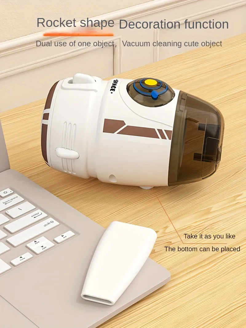 600pa Creative Mini Desktop Vacuum Cleaner Rocket Space Capsule Portable Handheld Cleaner USB Rechargeable for Desk Soft Car Cleaning