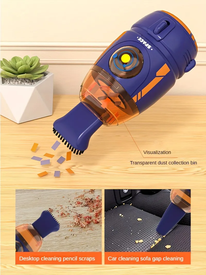600pa Creative Mini Desktop Vacuum Cleaner Rocket Space Capsule Portable Handheld Cleaner USB Rechargeable for Desk Soft Car Cleaning