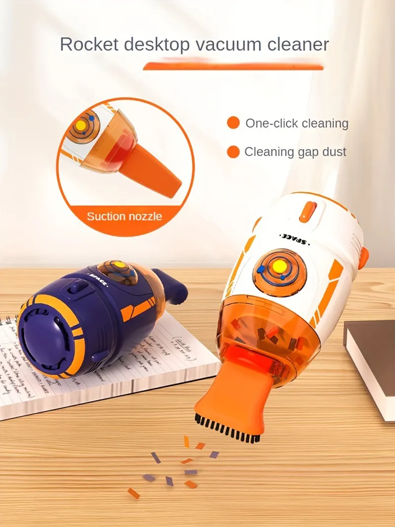 600pa Creative Mini Desktop Vacuum Cleaner Rocket Space Capsule Portable Handheld Cleaner USB Rechargeable for Desk Soft Car Cleaning
