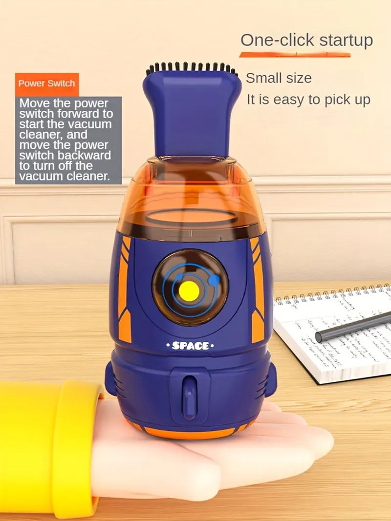 600pa Creative Mini Desktop Vacuum Cleaner Rocket Space Capsule Portable Handheld Cleaner USB Rechargeable for Desk Soft Car Cleaning