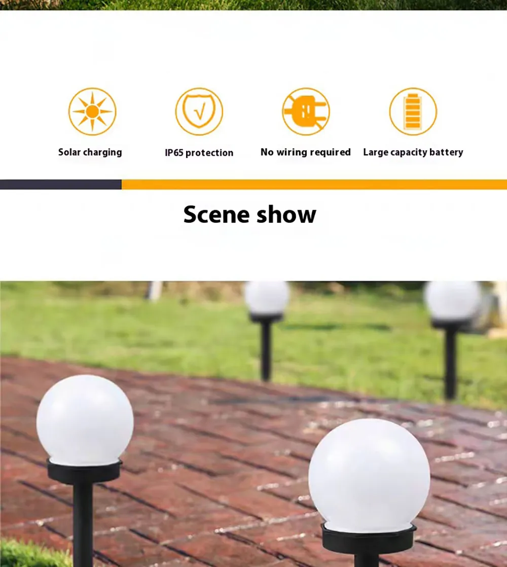 2PCS Solar Lawn Light Round Ball LED Lawn Light Courtyard Garden Park Outdoor Solar Lawn Light IP65 Waterproof