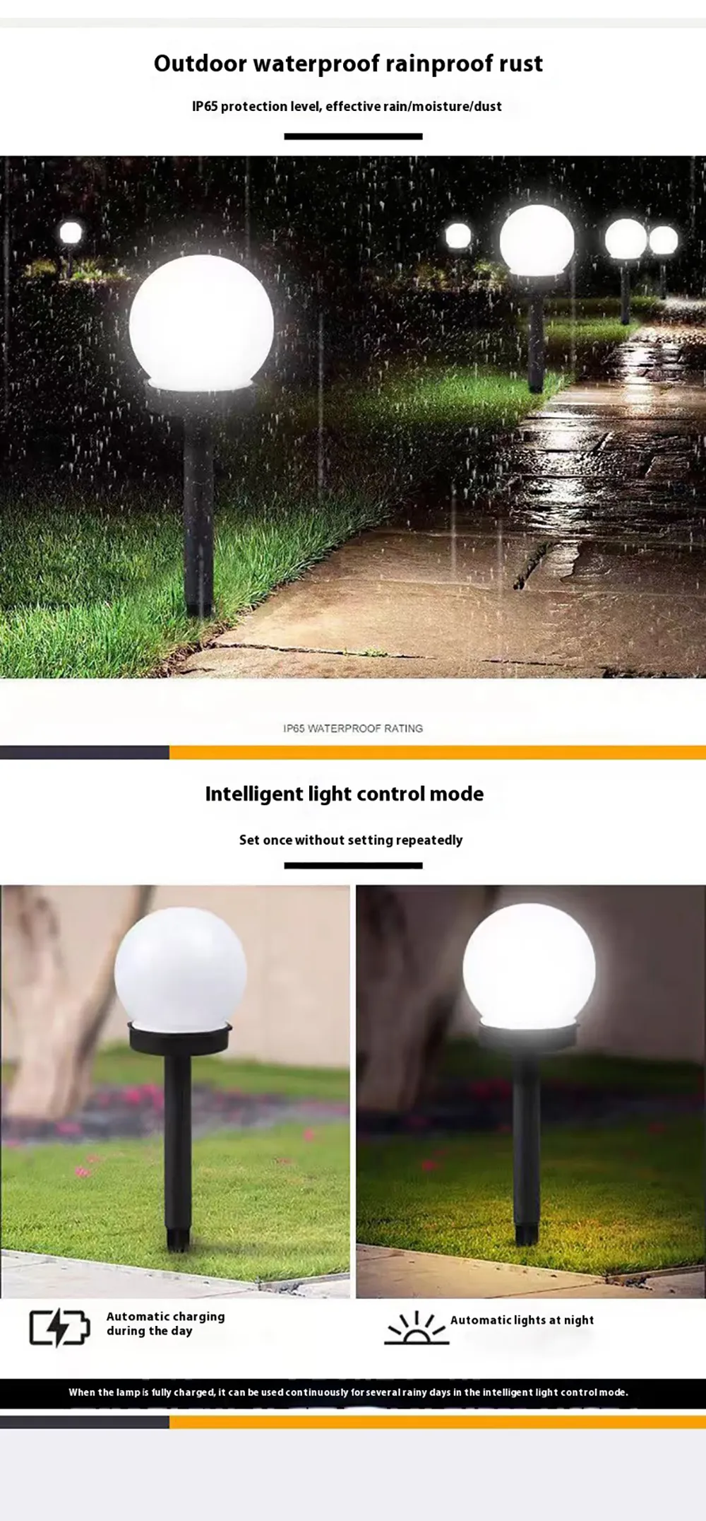 2PCS Solar Lawn Light Round Ball LED Lawn Light Courtyard Garden Park Outdoor Solar Lawn Light IP65 Waterproof