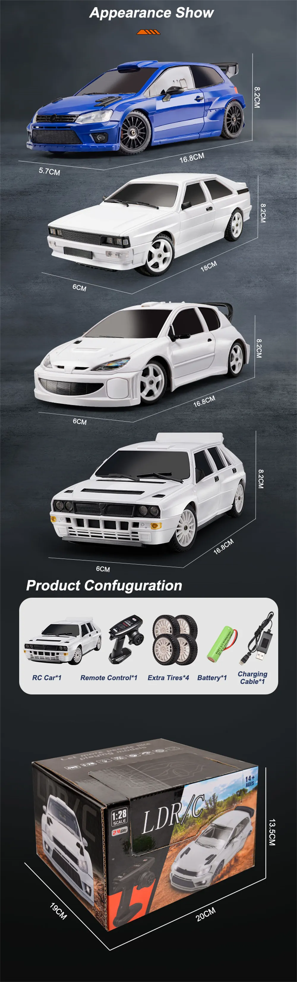 LDRC 2802 7.4V 2s Battery 206 RTR 1/28 2.4G 4WD RC Car Drift LED Light On-Road Full Proportional Racing Vehicles Models Toys