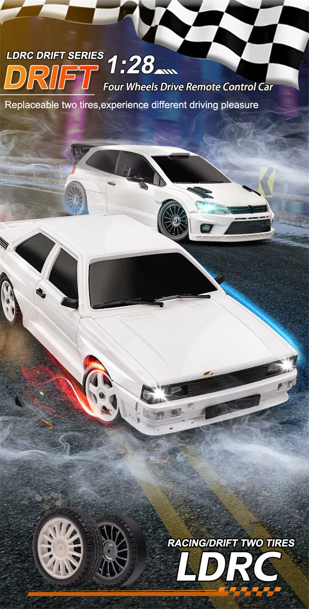 LDRC 2802 7.4V 2s Battery 206 RTR 1/28 2.4G 4WD RC Car Drift LED Light On-Road Full Proportional Racing Vehicles Models Toys