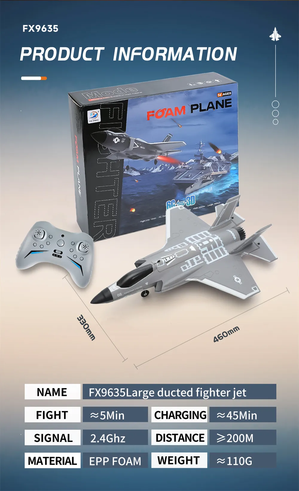 FX9635 F35 2.4GHz 4CH 330mm Wingspan EPP 6-axis Gyroscope Brushless Ducted Fan RC Airplane RTF for Beginner