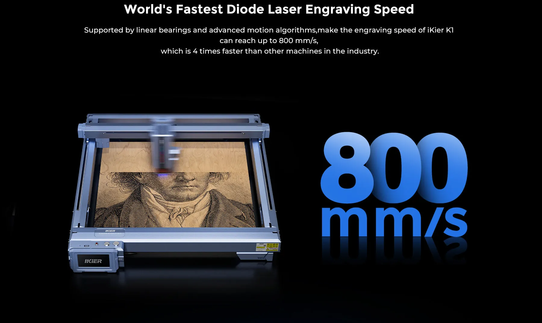 iKier K1 Pro 24W Laser Engraving Machine Engraver With 4.3 Touch Screen 800mm/s Ultra Fast Speed Motorized Z-axis Autofocus