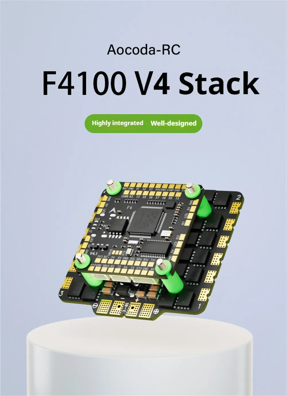 30.5mm x 30.5mm Aocoda-RC F4100 V4 AM32 Stack Build-in F405 V4 Flight Controller & 100A 3-8S ESC for FPV Racing Drone