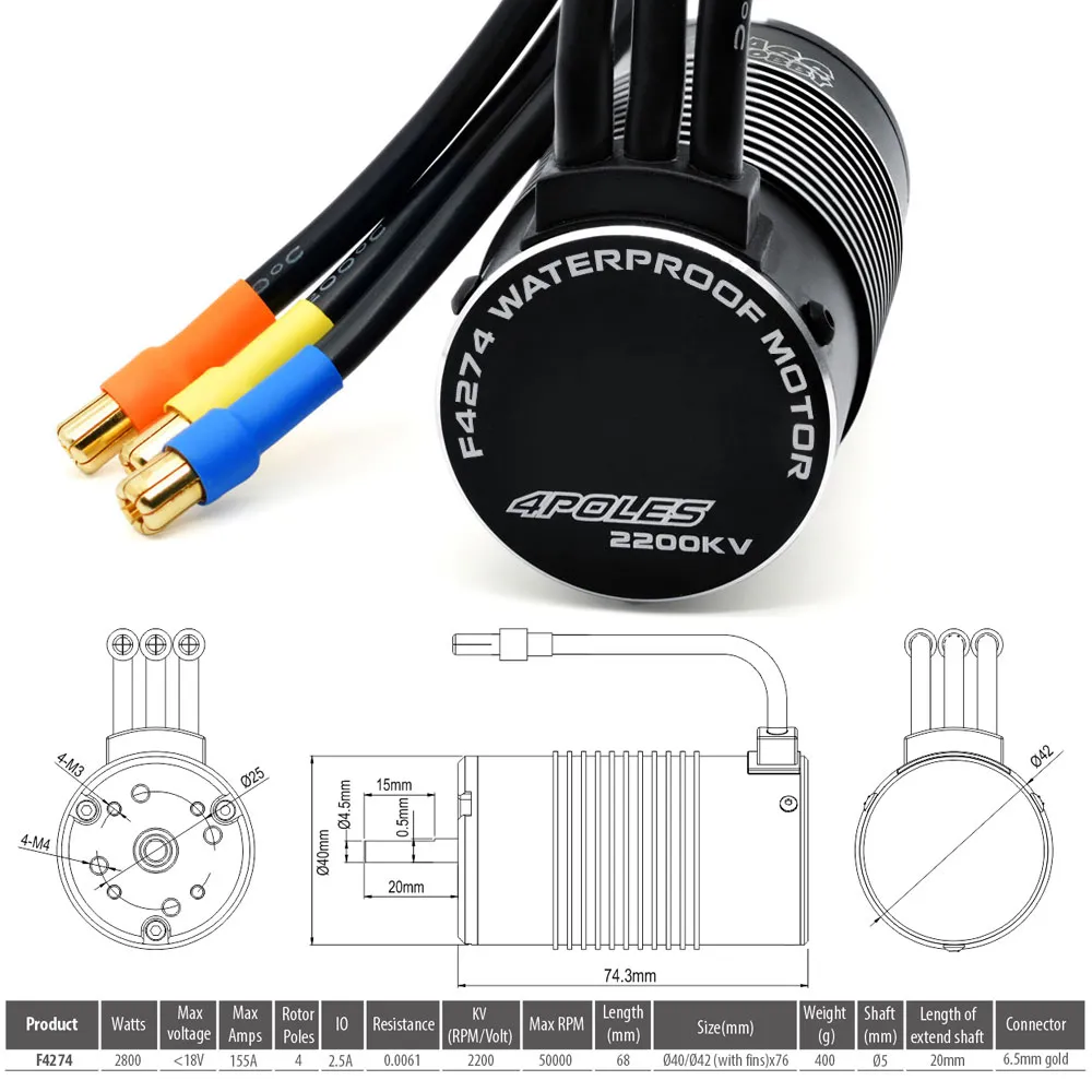 SURPASS HOBBY 4274 2200KV Sensorless Brushless Waterproof Motor for 1/8 RC Car Model Parts