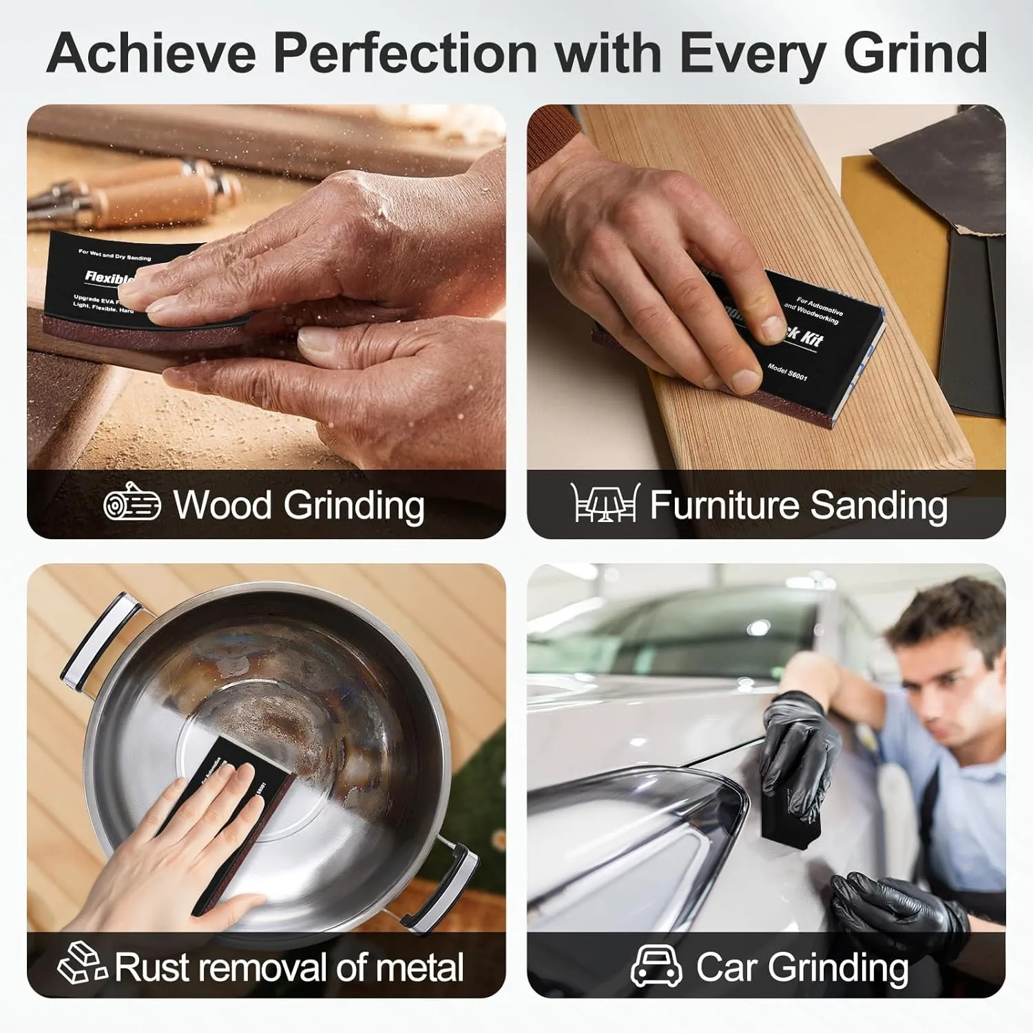 7pcs Sanding Block Kit EVA Foam Wet Dry Sandpaper for Woodworking Automotive Car Bodywork