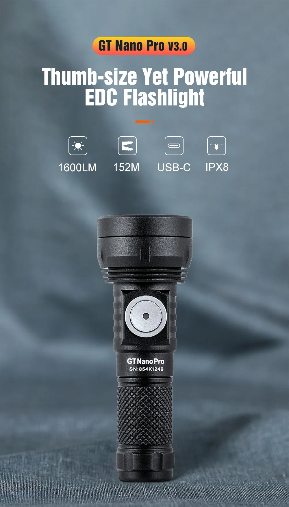Lumintop GT NANO PRO V3.0 1600 Lumen 150M Compact LED Keychain Flashlight 10280 Battery Mini Powerful LED Torch Camping Light