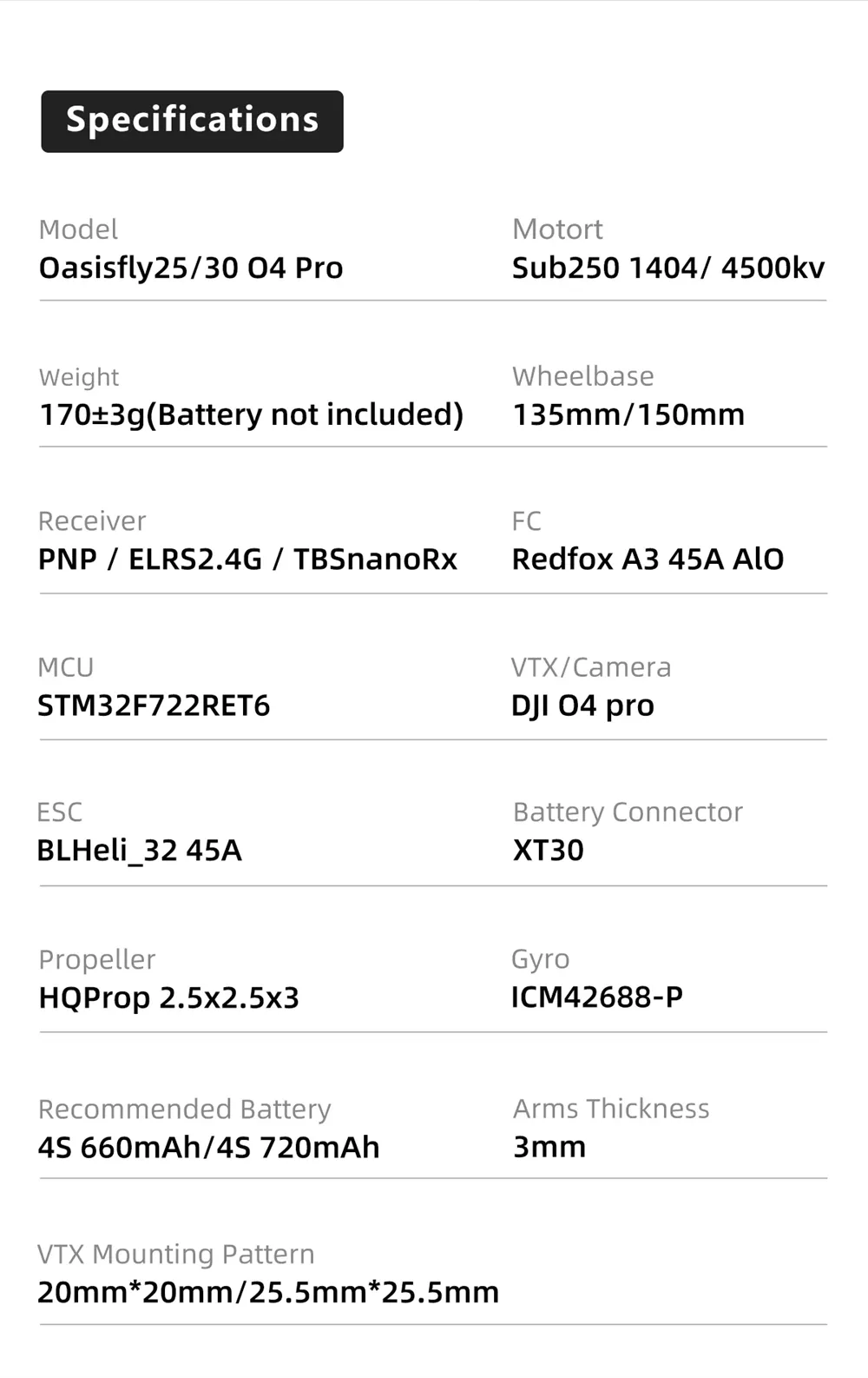 Sub250 Oasisfly30 HD O4 Pro 150mm 3 Inch 4S Freestyle RC FPV Racing Drones PNP BNF with 1404 4500kv Motor Digital HD System