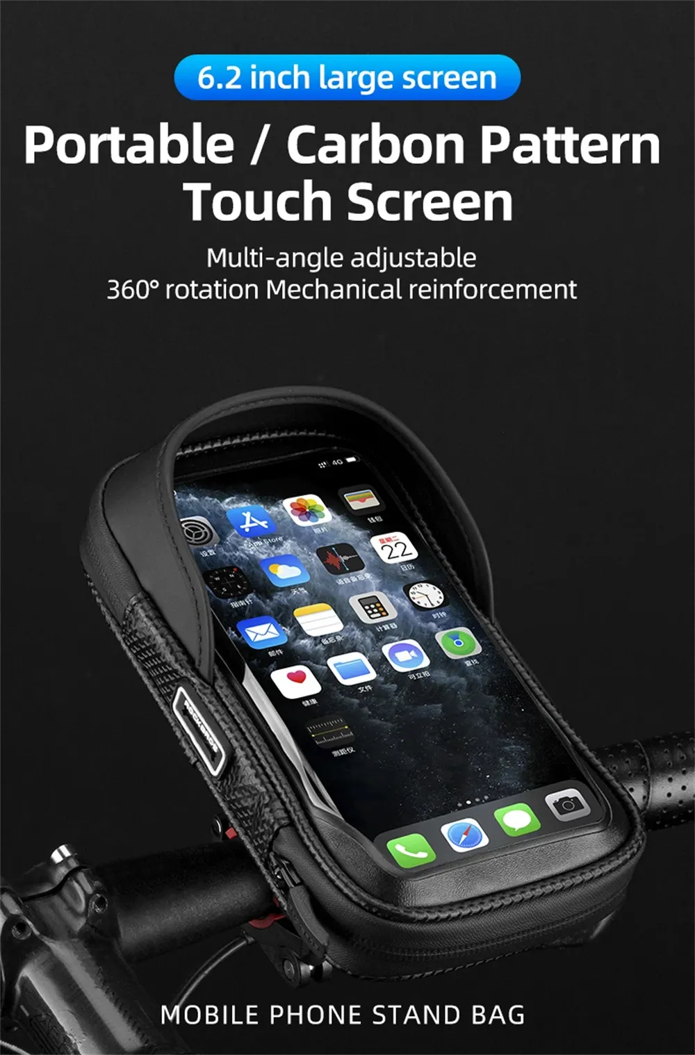 ROCKBROS B17-7 6.2'' Portable Touch Screen Phone Holder Bicycle Bag 360° Adjustable Waterproof Bike Front Frame Bag ROCKBROS B17-7 6.2'' Portable Touch Screen Phone Holder Bicycle Bag 360° Adjustable Waterproof Bike Front Frame Bag