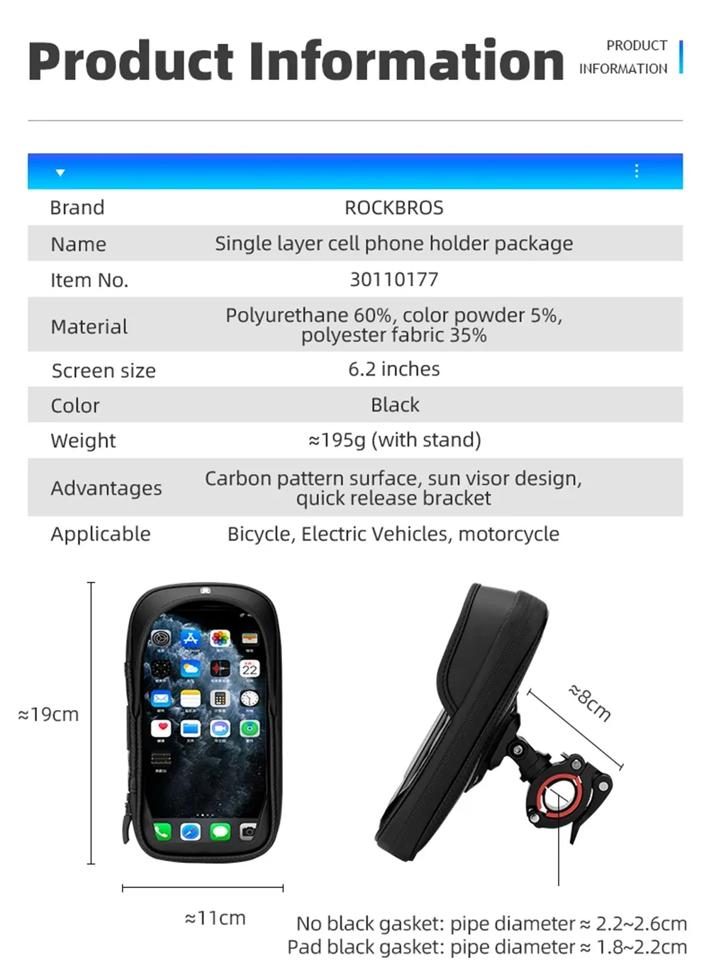 ROCKBROS B17-7 6.2'' Portable Touch Screen Phone Holder Bicycle Bag 360° Adjustable Waterproof Bike Front Frame Bag ROCKBROS B17-7 6.2'' Portable Touch Screen Phone Holder Bicycle Bag 360° Adjustable Waterproof Bike Front Frame Bag