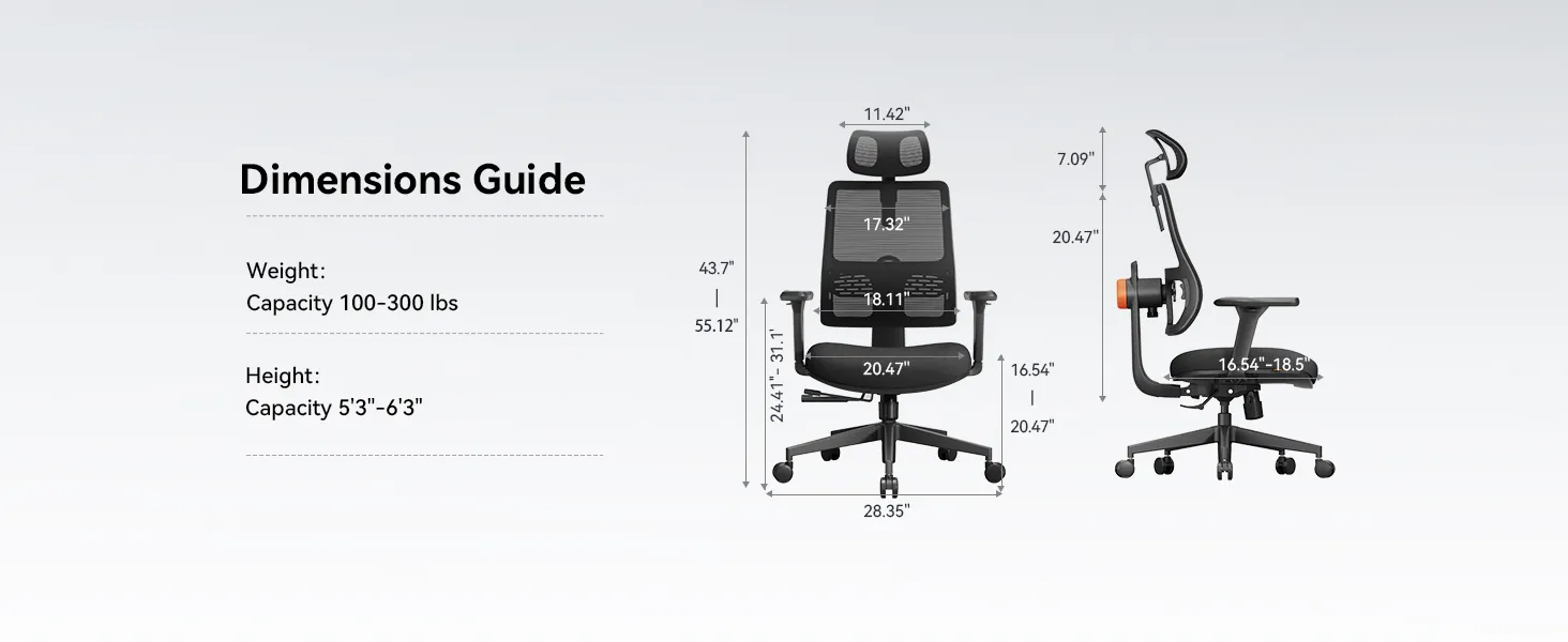 NEWTRAL MAGICH003 High Back Ergonomic Chair Auto-Following Backrest Adjustable Headrest Seat Depth Adaptive Lower Back Support 100-300 lbs Height Capacity