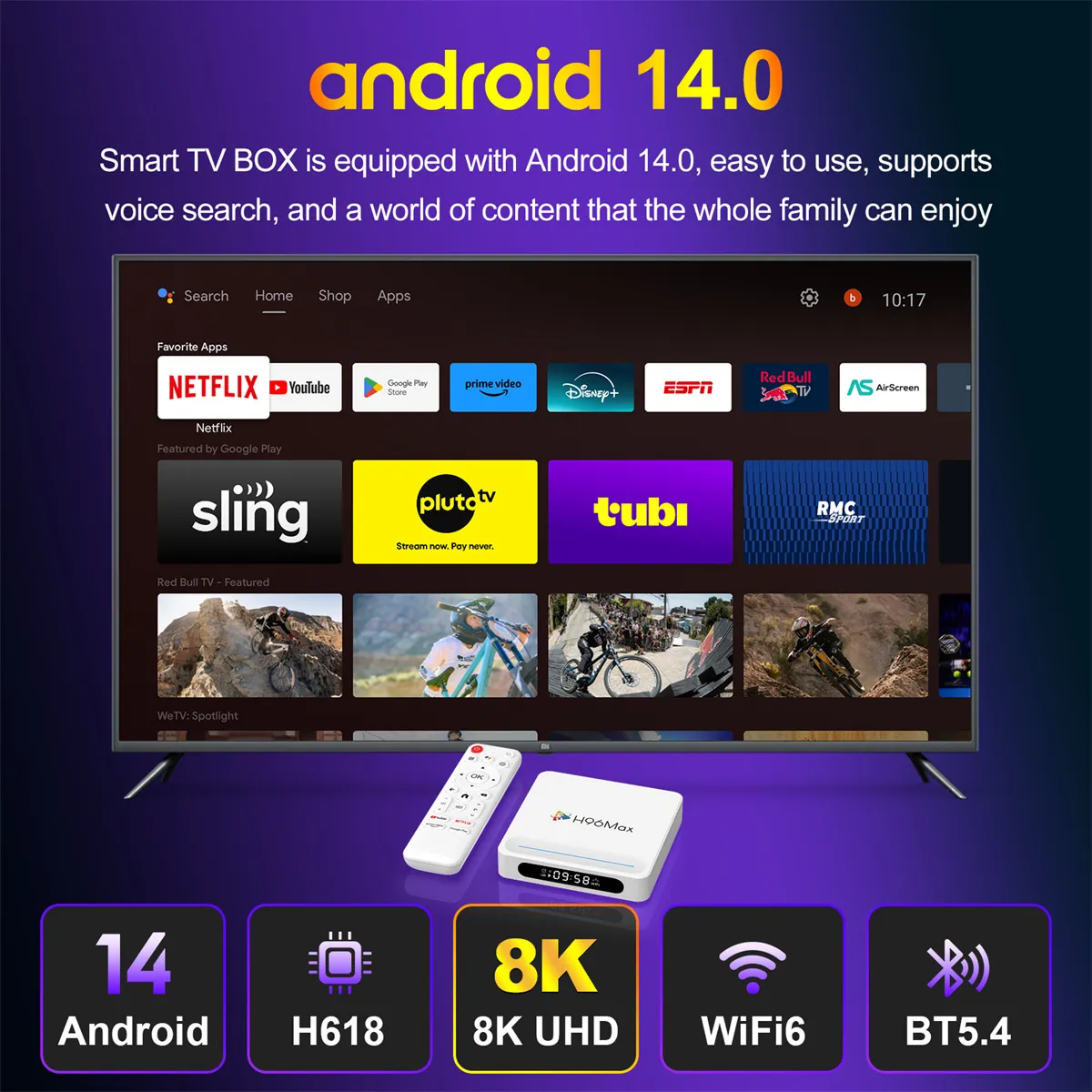 H96MAX H618 Plus 4+32G Android 14 TV Box 8K Ultra HD Smart Streaming Media Player Allwinner H618 Quad-Core WiFi 6 Bluetooth 5.4 Google Assistance Set Top Box