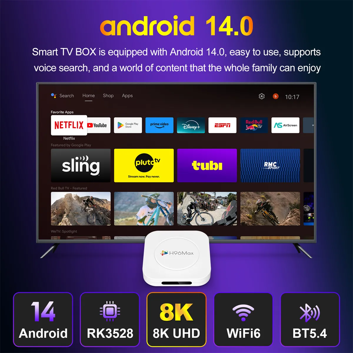 H96MAX M1 Plus 4+32G RK3528 Android 14 TV Box 3D 8K Ultra HD Smart Streaming Media Player WiFi 6 Bluetooth 5.4 Voice Assistant Set Top Box