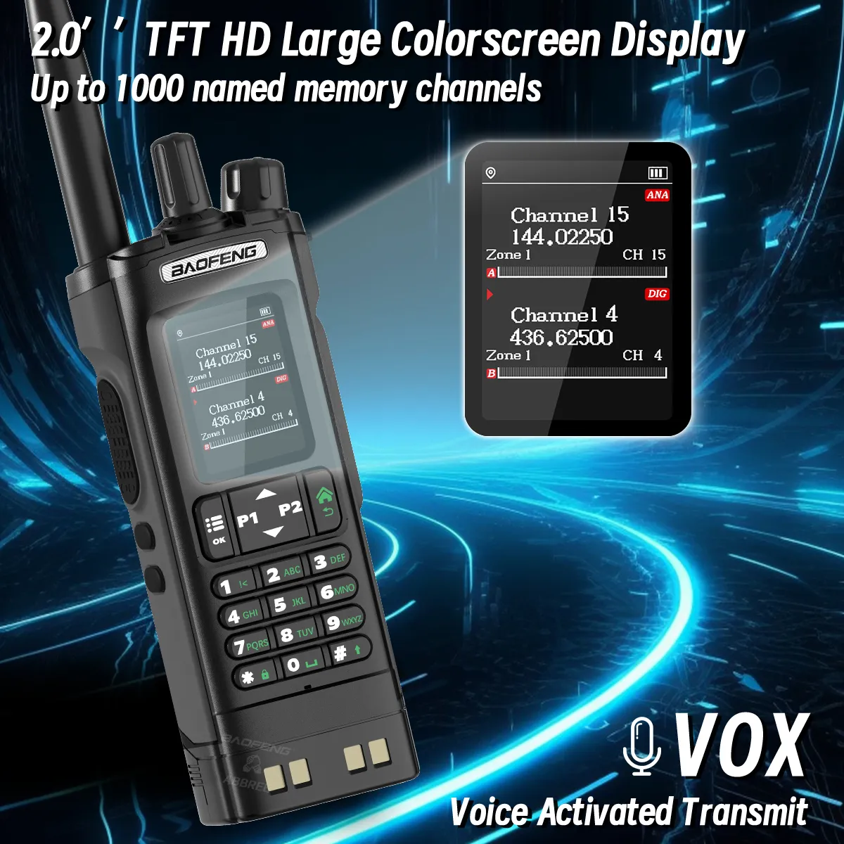 Baofeng DM-32UV 8W パワー DMR デジタルアナログトランシーバー 2.0 TFT GPS APRS 4000チャンネル NOAA VOX Type-C 双方向ラジオ イヤホン付き