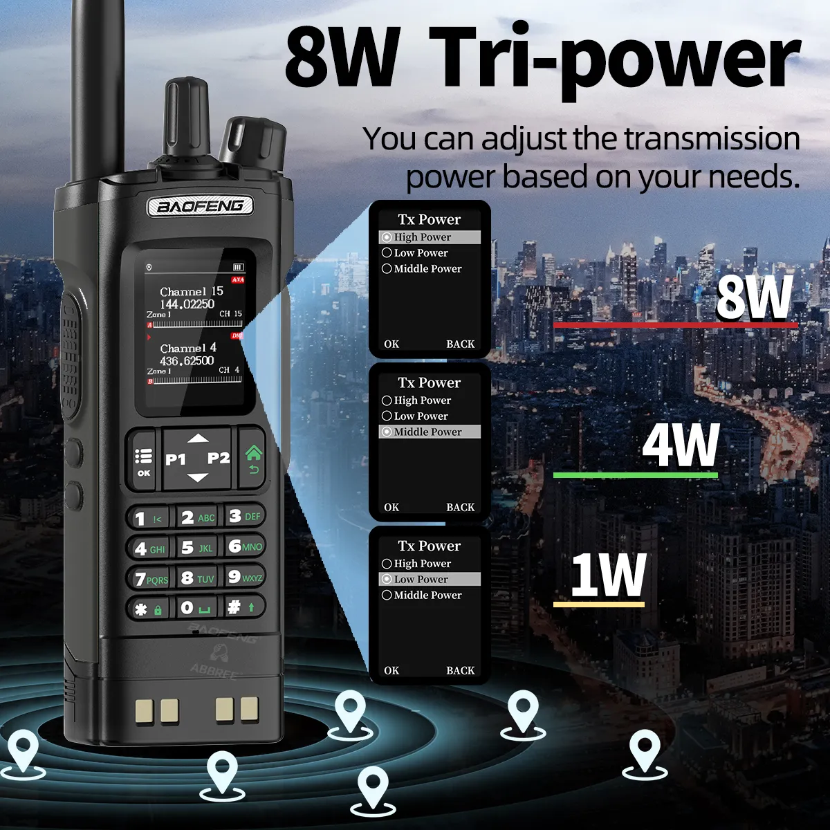 Baofeng DM-32UV 8W パワー DMR デジタルアナログトランシーバー 2.0 TFT GPS APRS 4000チャンネル NOAA VOX Type-C 双方向ラジオ イヤホン付き