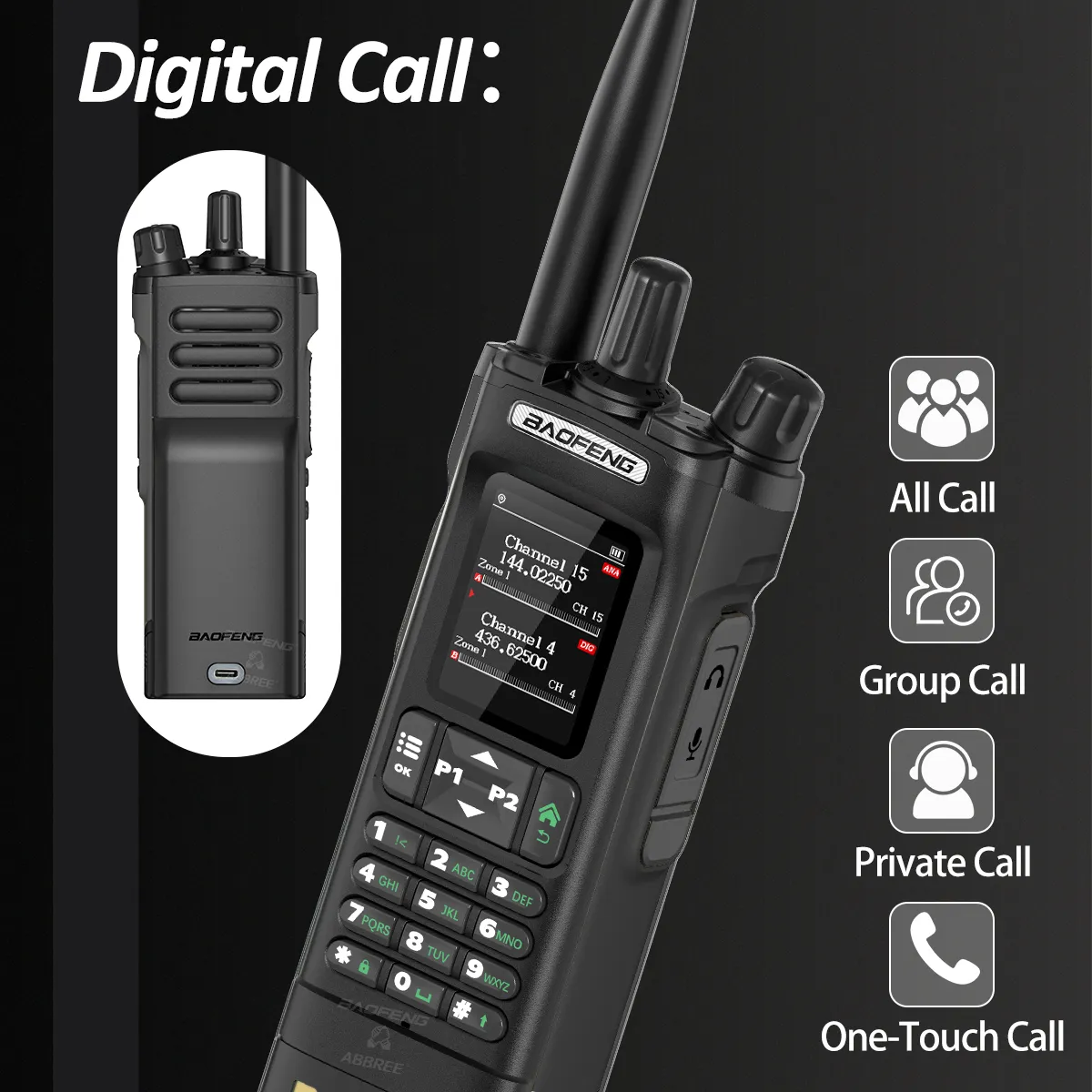 Baofeng DM-32UV 8W パワー DMR デジタルアナログトランシーバー 2.0 TFT GPS APRS 4000チャンネル NOAA VOX Type-C 双方向ラジオ イヤホン付き