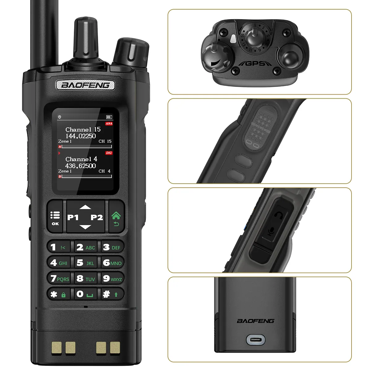 Baofeng DM-32UV 8W パワー DMR デジタルアナログトランシーバー 2.0 TFT GPS APRS 4000チャンネル NOAA VOX Type-C 双方向ラジオ イヤホン付き