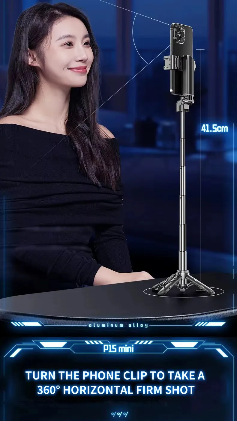 JC-25 Bluetooth Selfie Stick 360° Rotation Portable Mini 4 Leg Telescopic Stand with Wireless Remote for iPhone Android Phone Travel Vlog Photography