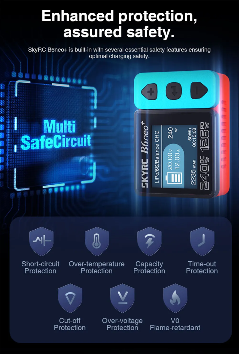 SkyRC B6neo+ DC 240W 10A PD 126W Multi-function Smart Charger for RC Aircraft Charge 1-6cells LiPo/LiFe/LiIon/LiHV 2-15cells NiMH/NiCd 3S/6S/12S Pb Battery