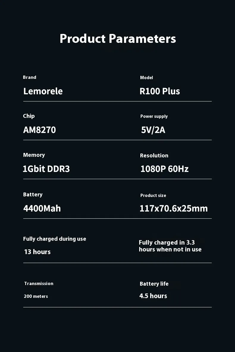 Lemorele R100 Plus Wireless HD Extender kit 200M 1080P 60Hz Transmitter and Receiver 5G Low Latency 0.01s for Laptop Camera PC Projector To TV