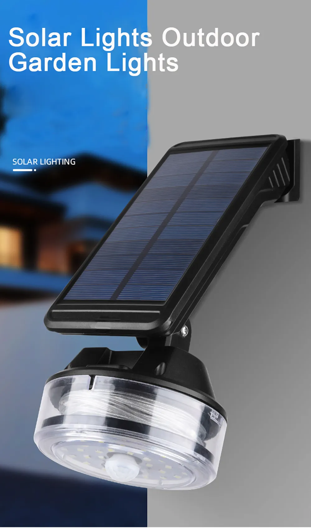 Solar Wall Light with Retractable 8m LED String Light 1800mAh Battery IP55 Waterproof Auto On/Off Outdoor Garden Decor