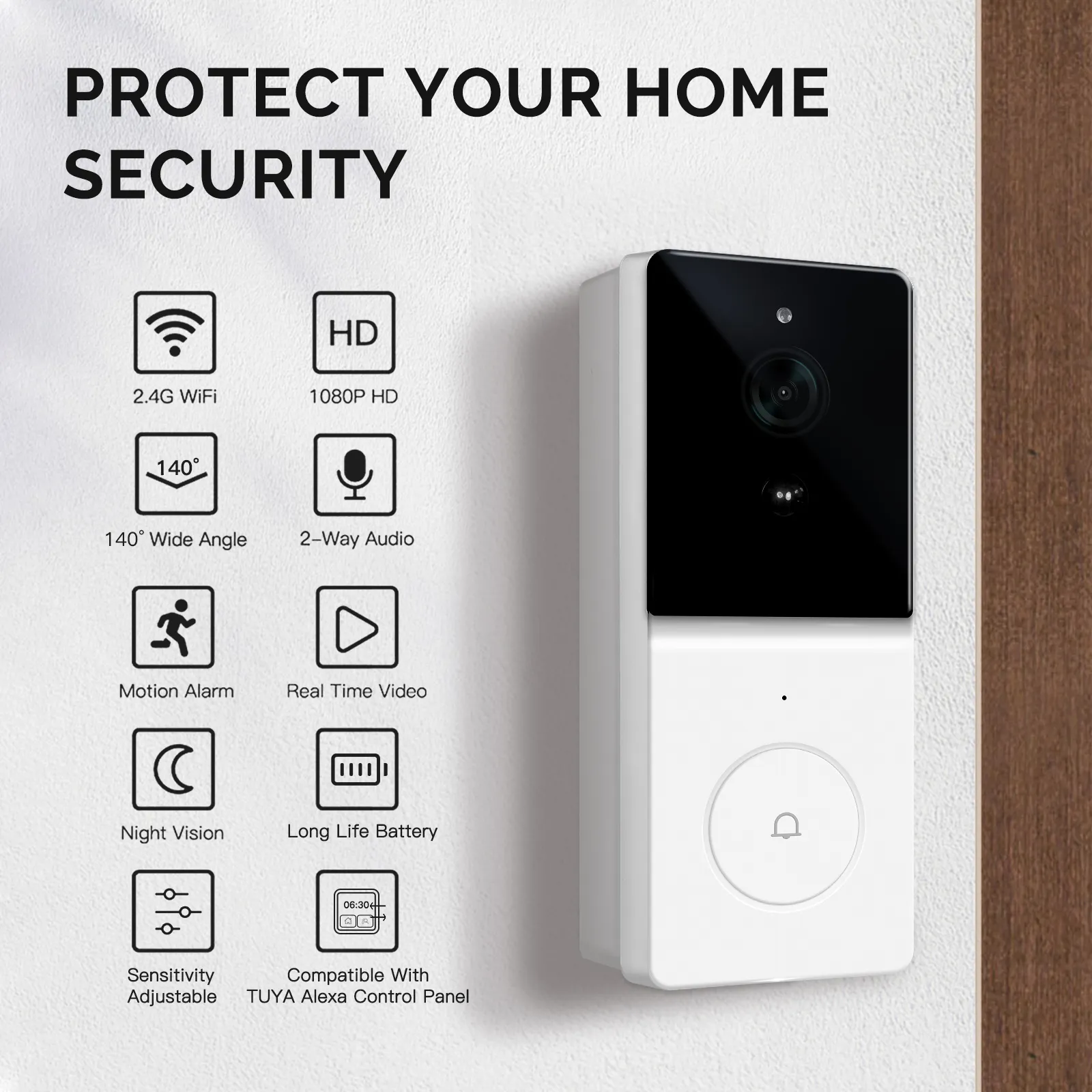 MoesHouse Tuya Smart WiFi Video Doorbell 1080P HD 140° Wide Angle Motion Detection 2-Way Audio IP65 Waterproof 5000mAh Battery Alexa Cloud SD Storage Wireless Chime Visual Door Bell MoesHouse Tuya Smart WiFi Video Doorbell 1080P HD 140° Wide Angle Motion Detection 2-Way Audio IP65 Waterproof 5000mAh Battery Alexa Cloud SD Storage Wireless Chime Visual Door Bell
