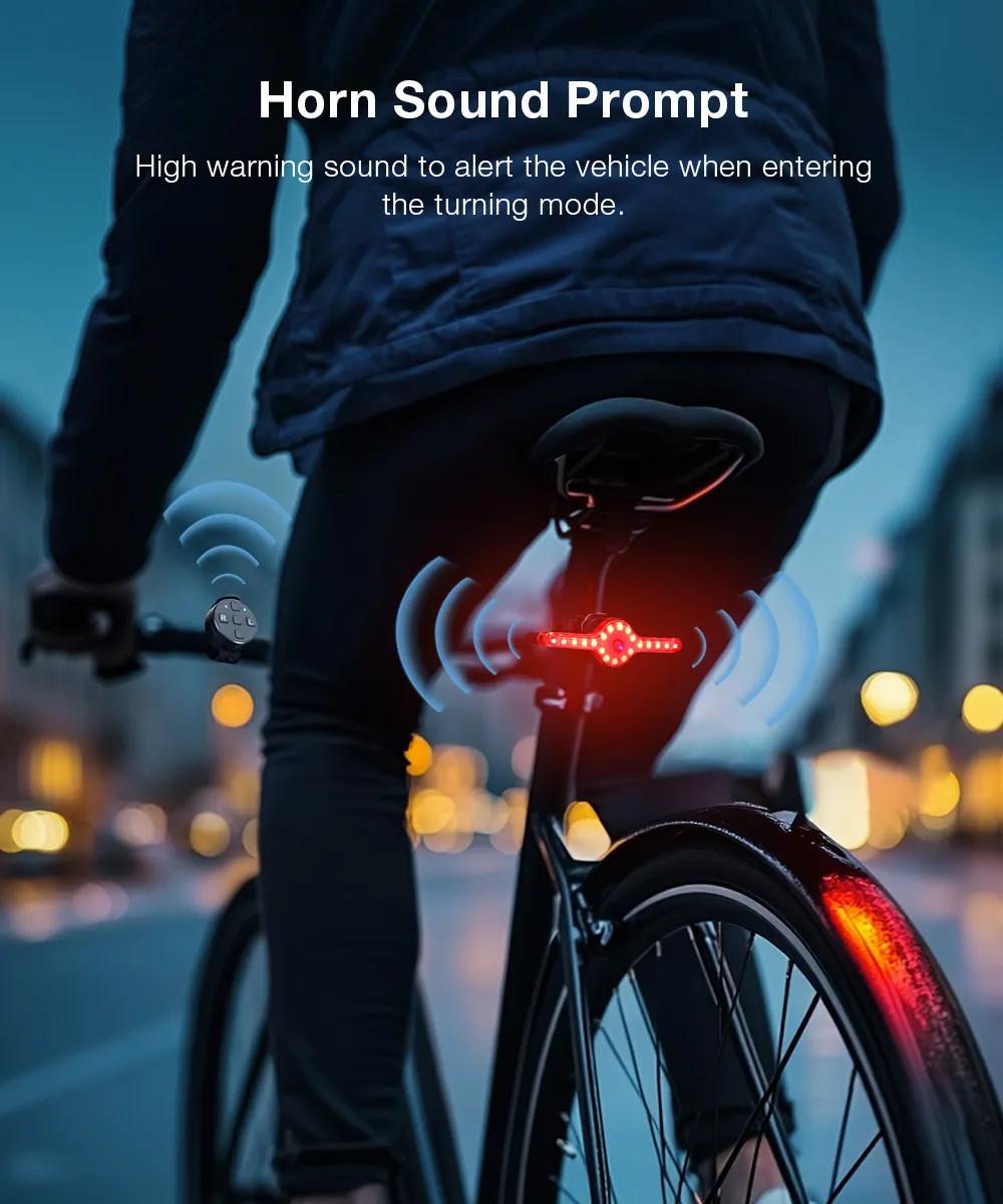 LAOTIE X8 Wireless Remote Bike Turn Taillight 400mAh Battery 7 Light Modes Type-C Rechargeable IPX5 Waterproof Smart Brake Sensing Loud Warning Bicycle Rear Light for Night Safe Cycling
