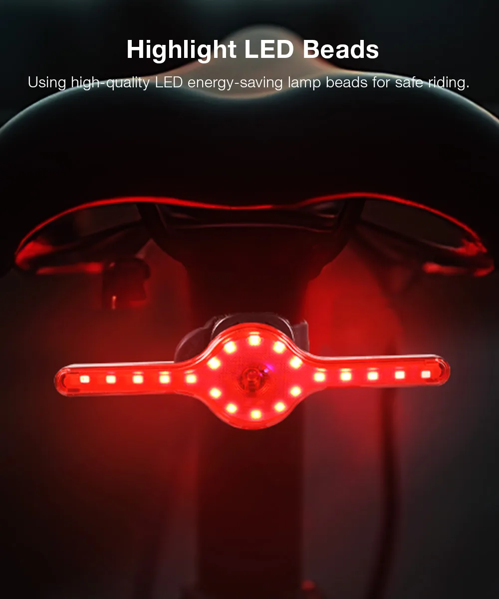 LAOTIE X8 Wireless Remote Bike Turn Taillight 400mAh Battery 7 Light Modes Type-C Rechargeable IPX5 Waterproof Smart Brake Sensing Loud Warning Bicycle Rear Light for Night Safe Cycling