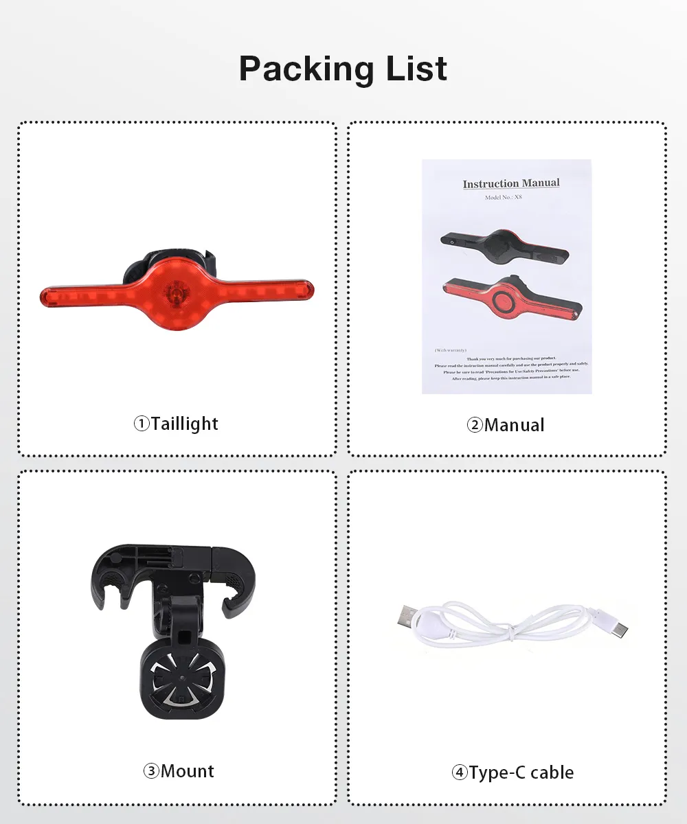 LAOTIE X8 Wireless Remote Bike Turn Taillight 400mAh Battery 7 Light Modes Type-C Rechargeable IPX5 Waterproof Smart Brake Sensing Loud Warning Bicycle Rear Light for Night Safe Cycling