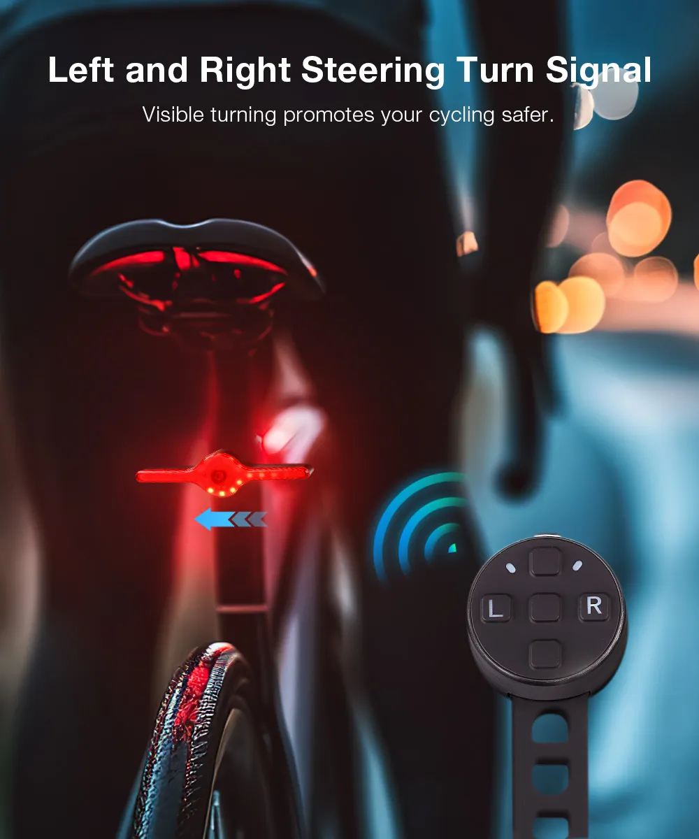 LAOTIE X8 Wireless Remote Bike Turn Taillight 400mAh Battery 7 Light Modes Type-C Rechargeable IPX5 Waterproof Smart Brake Sensing Loud Warning Bicycle Rear Light for Night Safe Cycling