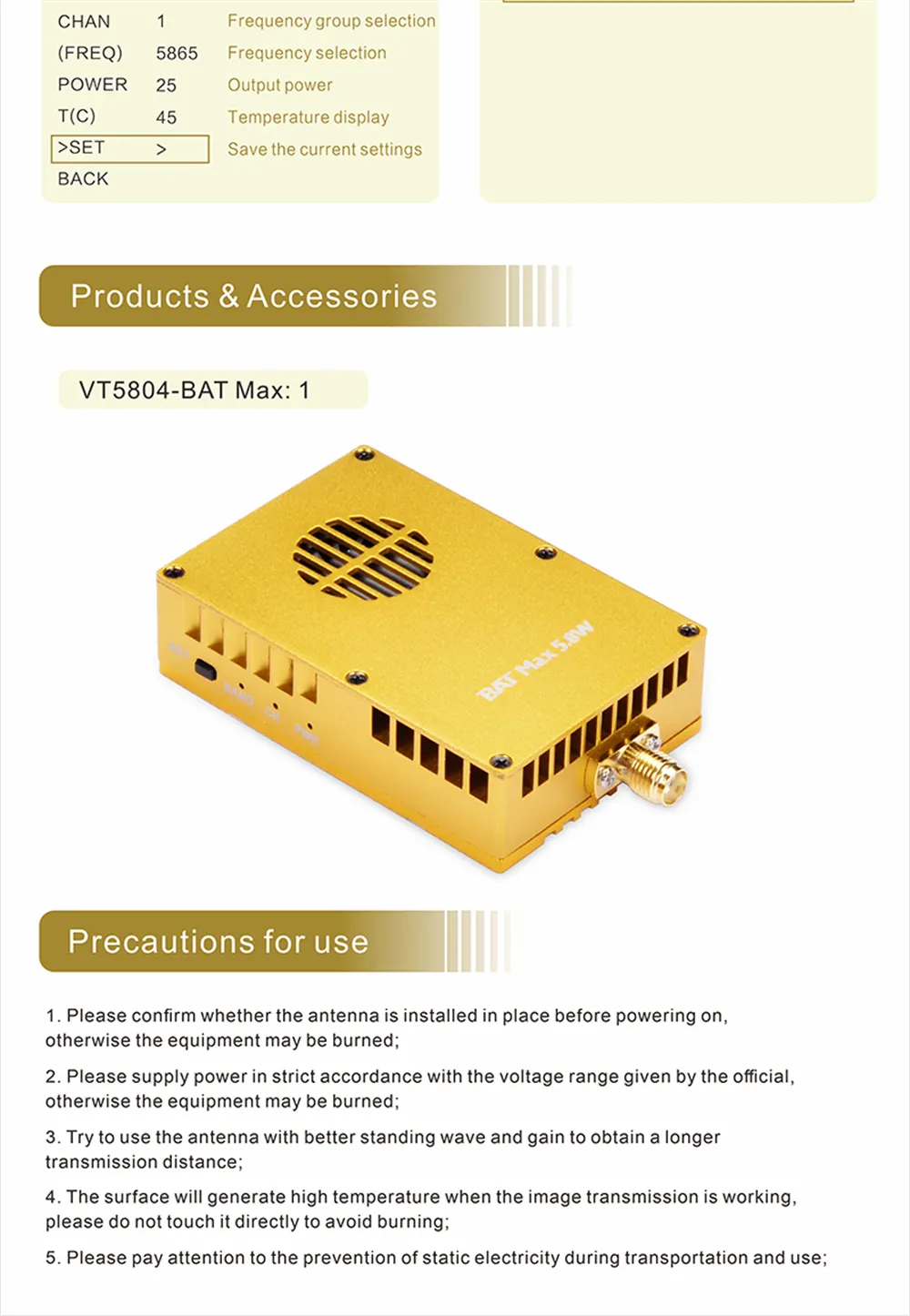 PandaRC BAT Max 5.8W 64CH 4.9G 5.8G 6G VTX 6-36V FPV Transmitter Support OSD Adjustment Image Transmission for FPV Racing Drones
