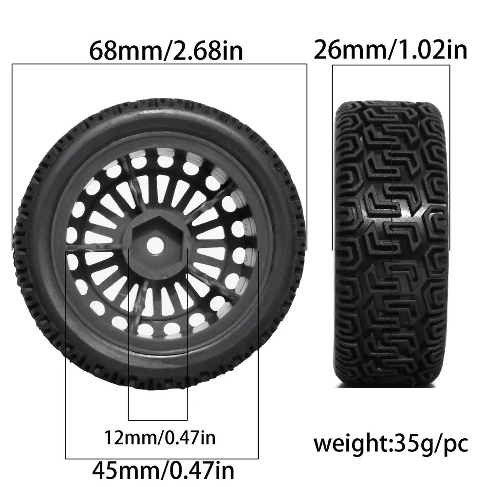4PCS Upgraded RC Car Parts Wheel Tires for 70mm RV 1/10 Tamiya xv02 RC Car Vehicle Models Accessories