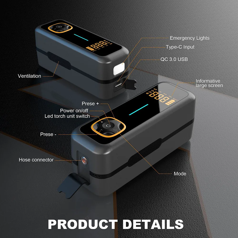 150Psi Portable Handheld Automatic Inflatable Car Tire Inflator Air Pump with Digital LCD Screen Cordless Charging Car Inflatable Pump