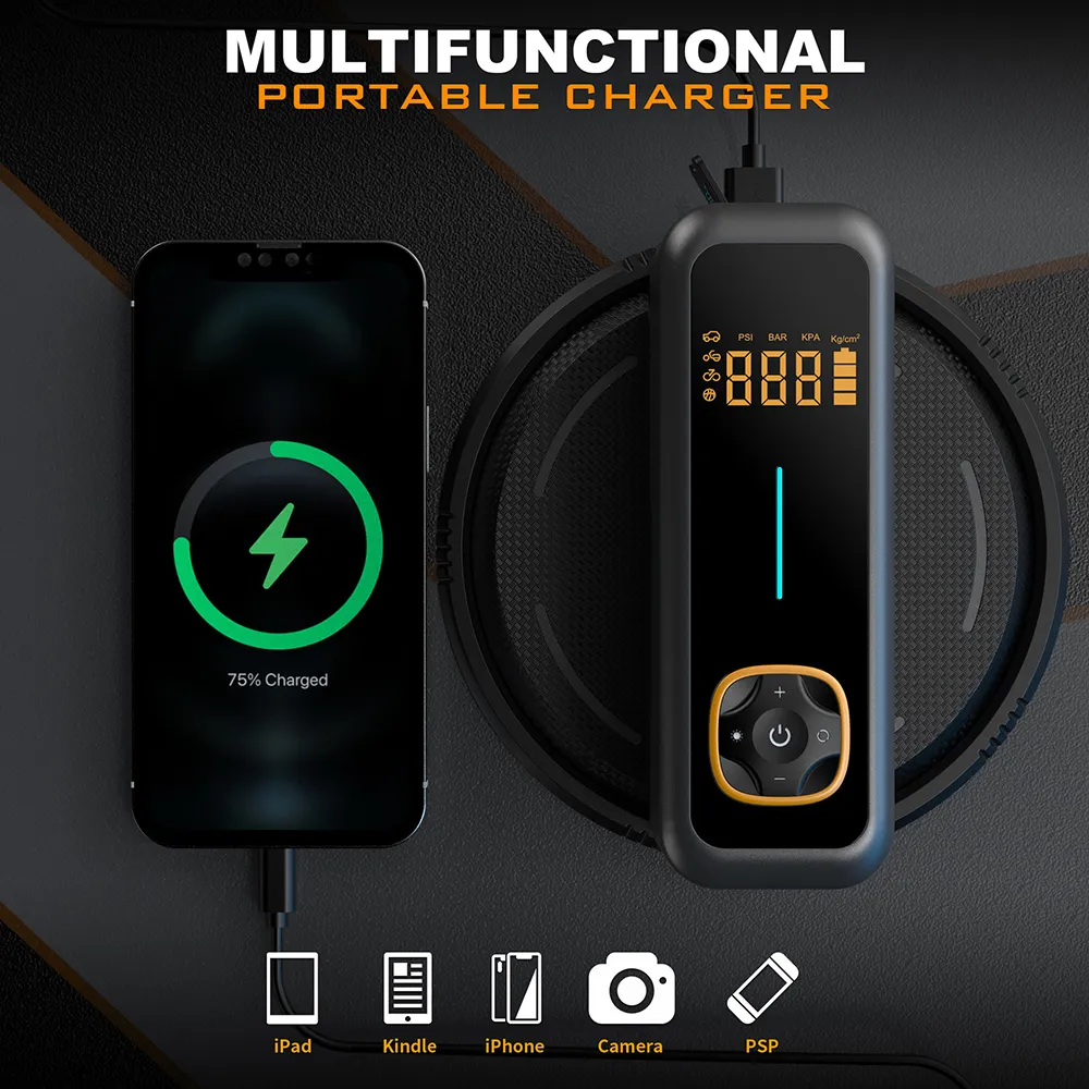 150Psi Portable Handheld Automatic Inflatable Car Tire Inflator Air Pump with Digital LCD Screen Cordless Charging Car Inflatable Pump